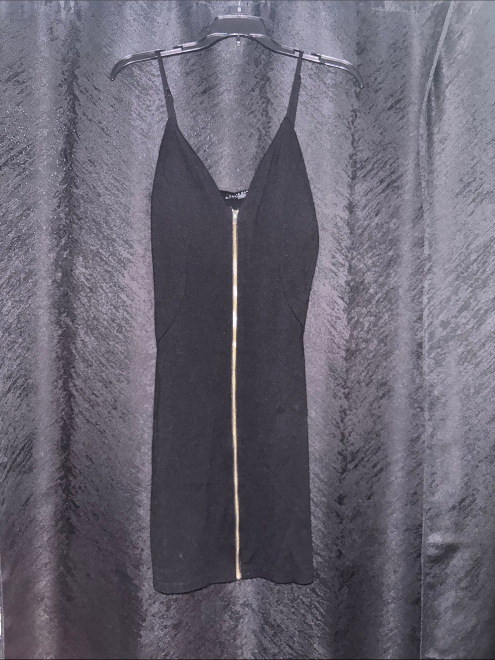 4 for $25  Black Spaghetti Strap Bodycon Dress with Front Zip